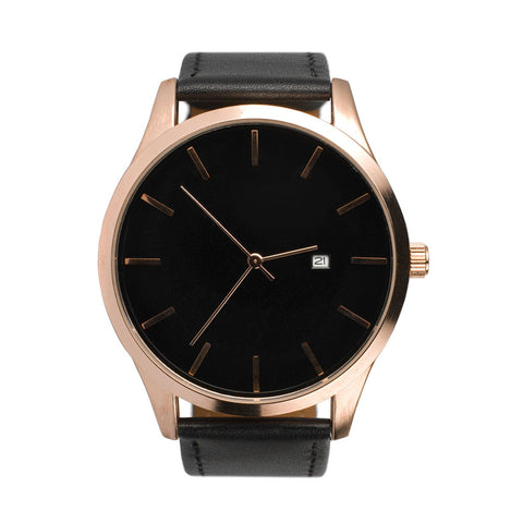 Rose Gold Watch For Men - Minimalist Black Face - Black Leather